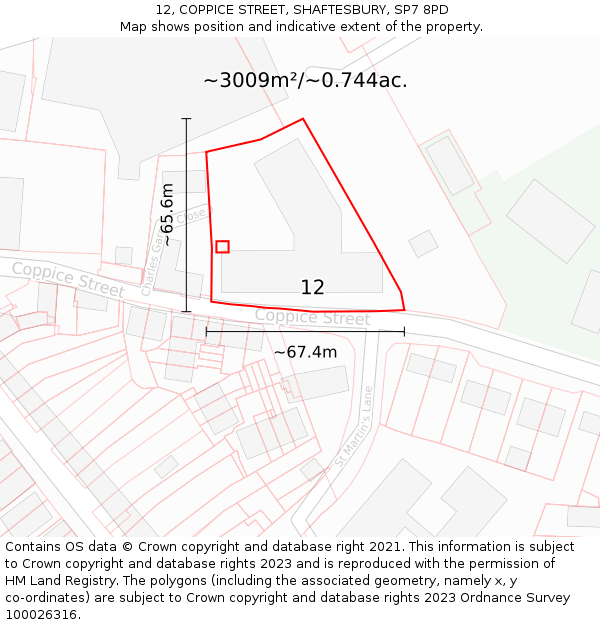 12, COPPICE STREET, SHAFTESBURY, SP7 8PD: Plot and title map