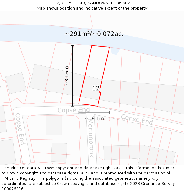 12, COPSE END, SANDOWN, PO36 9PZ: Plot and title map