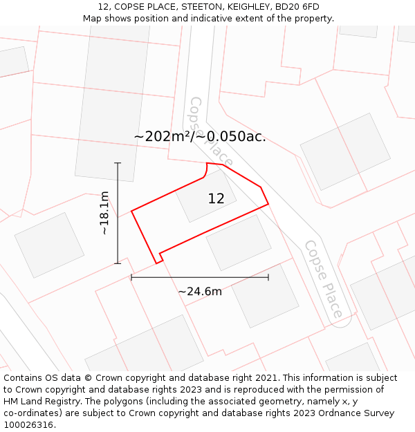 12, COPSE PLACE, STEETON, KEIGHLEY, BD20 6FD: Plot and title map