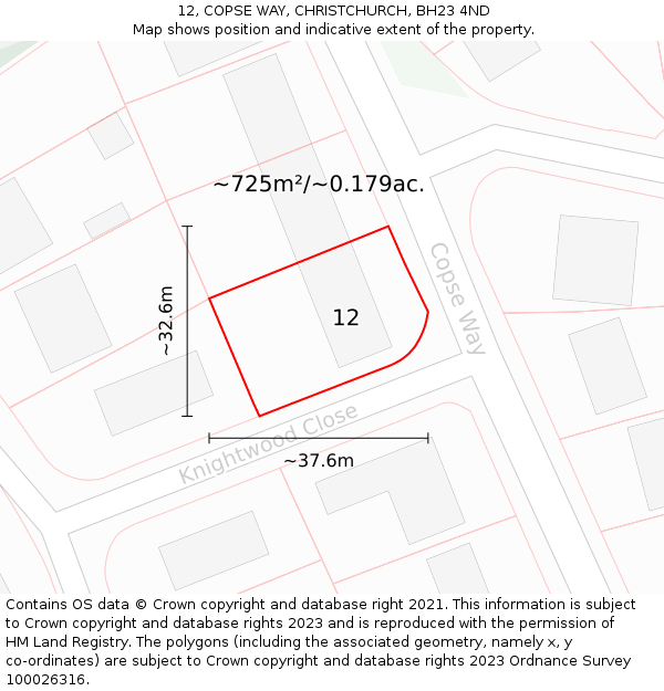 12, COPSE WAY, CHRISTCHURCH, BH23 4ND: Plot and title map