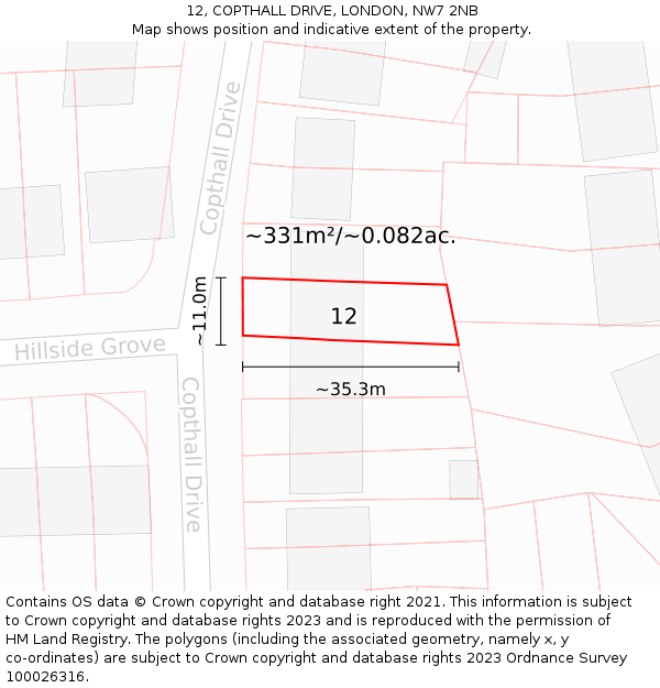 12, COPTHALL DRIVE, LONDON, NW7 2NB: Plot and title map