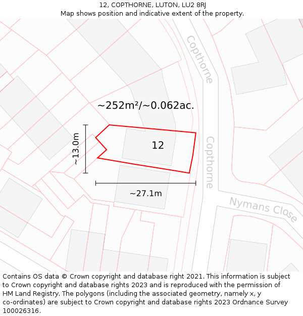 12, COPTHORNE, LUTON, LU2 8RJ: Plot and title map