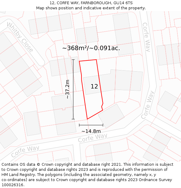 12, CORFE WAY, FARNBOROUGH, GU14 6TS: Plot and title map