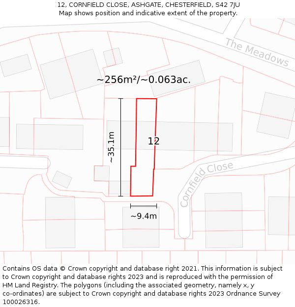 12, CORNFIELD CLOSE, ASHGATE, CHESTERFIELD, S42 7JU: Plot and title map