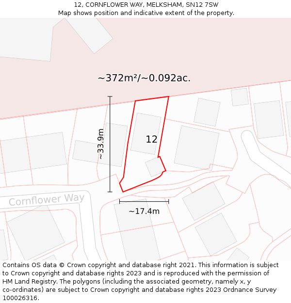 12, CORNFLOWER WAY, MELKSHAM, SN12 7SW: Plot and title map