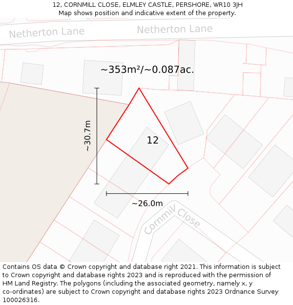 12, CORNMILL CLOSE, ELMLEY CASTLE, PERSHORE, WR10 3JH: Plot and title map