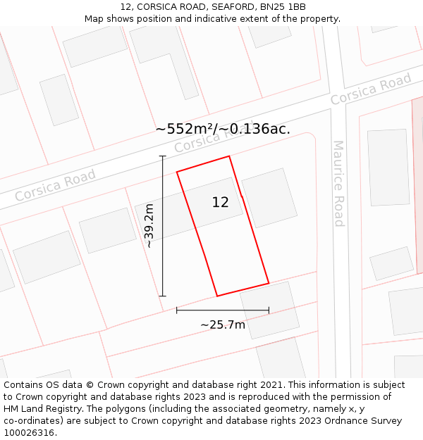 12, CORSICA ROAD, SEAFORD, BN25 1BB: Plot and title map