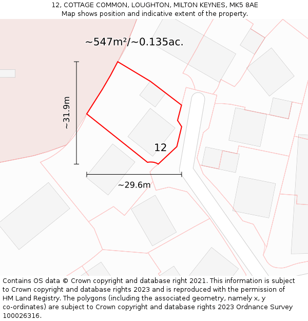 12, COTTAGE COMMON, LOUGHTON, MILTON KEYNES, MK5 8AE: Plot and title map