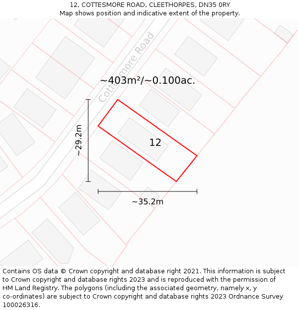 12, COTTESMORE ROAD, CLEETHORPES, DN35 0RY: Plot and title map