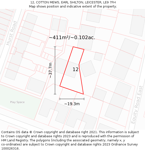 12, COTTON MEWS, EARL SHILTON, LEICESTER, LE9 7FH: Plot and title map