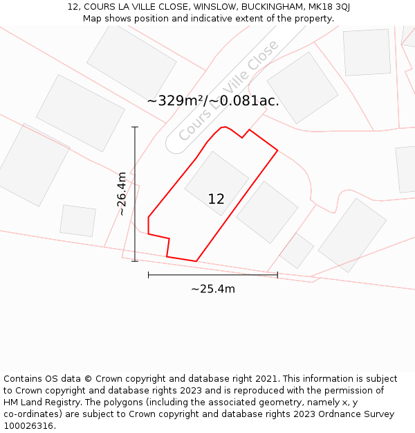 12, COURS LA VILLE CLOSE, WINSLOW, BUCKINGHAM, MK18 3QJ: Plot and title map