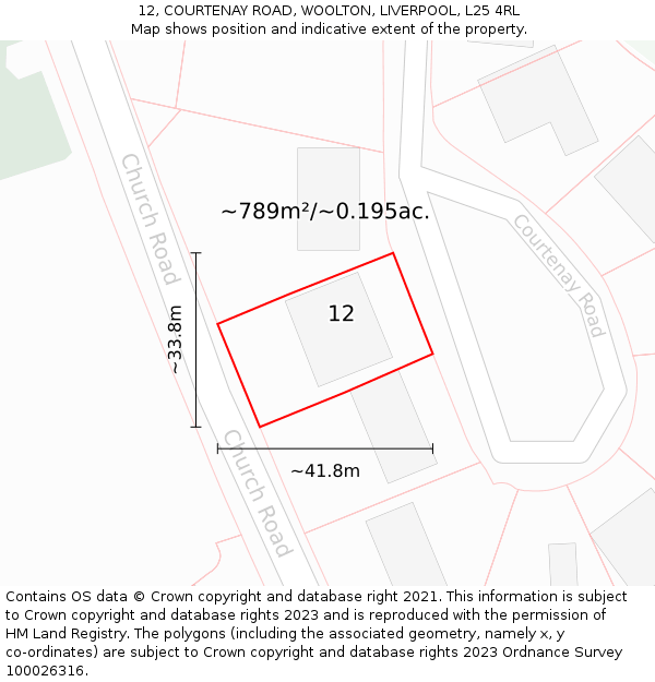 12, COURTENAY ROAD, WOOLTON, LIVERPOOL, L25 4RL: Plot and title map