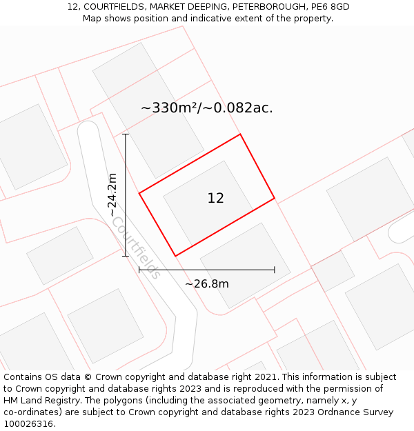 12, COURTFIELDS, MARKET DEEPING, PETERBOROUGH, PE6 8GD: Plot and title map