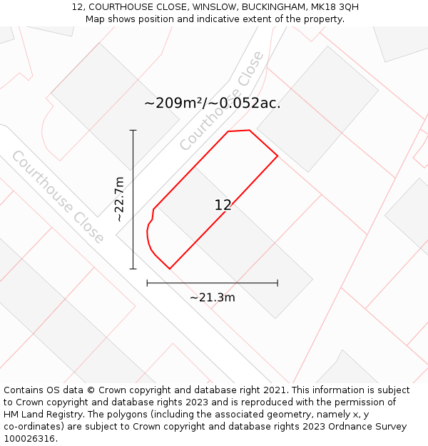 12, COURTHOUSE CLOSE, WINSLOW, BUCKINGHAM, MK18 3QH: Plot and title map