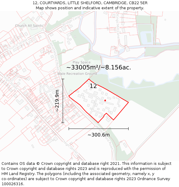 12, COURTYARDS, LITTLE SHELFORD, CAMBRIDGE, CB22 5ER: Plot and title map