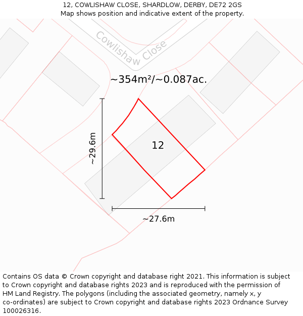 12, COWLISHAW CLOSE, SHARDLOW, DERBY, DE72 2GS: Plot and title map
