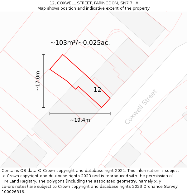12, COXWELL STREET, FARINGDON, SN7 7HA: Plot and title map