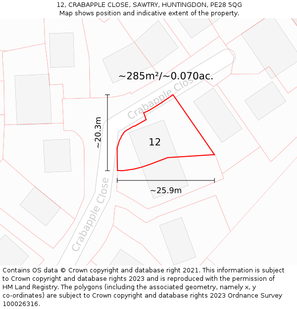 12, CRABAPPLE CLOSE, SAWTRY, HUNTINGDON, PE28 5QG: Plot and title map