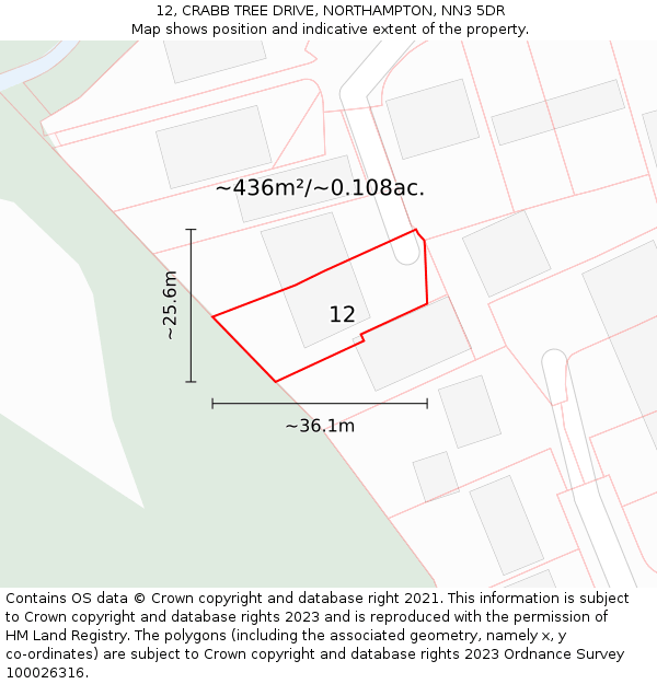 12, CRABB TREE DRIVE, NORTHAMPTON, NN3 5DR: Plot and title map