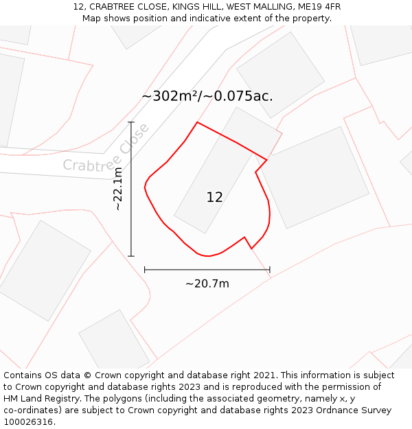 12, CRABTREE CLOSE, KINGS HILL, WEST MALLING, ME19 4FR: Plot and title map
