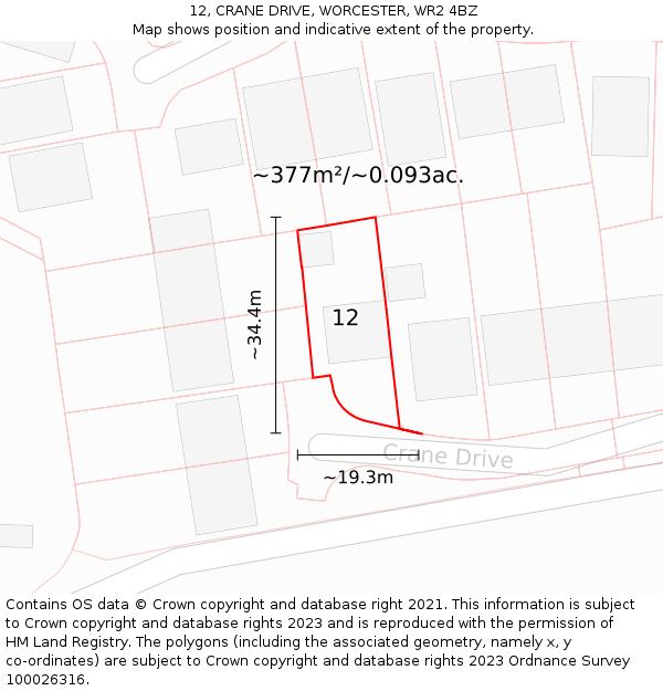 12, CRANE DRIVE, WORCESTER, WR2 4BZ: Plot and title map