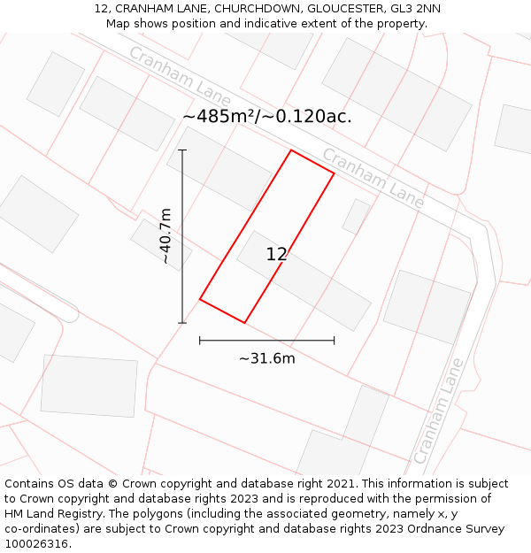 12, CRANHAM LANE, CHURCHDOWN, GLOUCESTER, GL3 2NN: Plot and title map