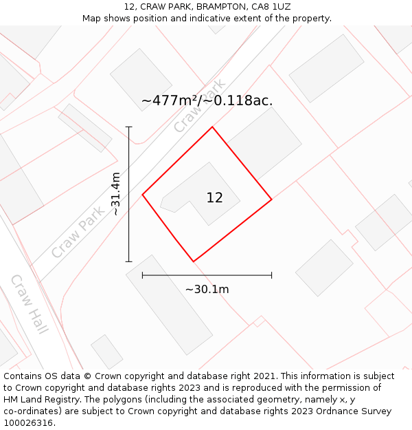 12, CRAW PARK, BRAMPTON, CA8 1UZ: Plot and title map