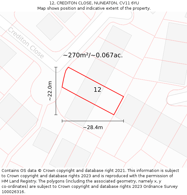 12, CREDITON CLOSE, NUNEATON, CV11 6YU: Plot and title map