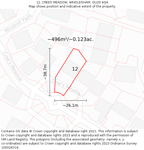 12, CREES MEADOW, WINDLESHAM, GU20 6QA: Plot and title map