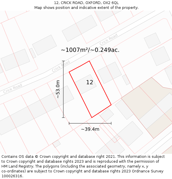 12, CRICK ROAD, OXFORD, OX2 6QL: Plot and title map