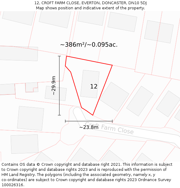 12, CROFT FARM CLOSE, EVERTON, DONCASTER, DN10 5DJ: Plot and title map