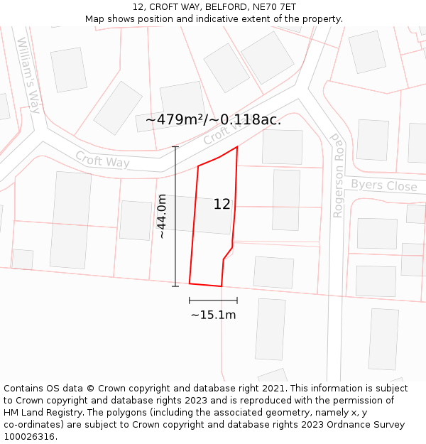 12, CROFT WAY, BELFORD, NE70 7ET: Plot and title map