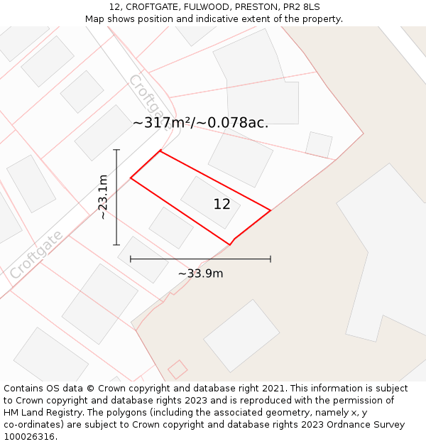 12, CROFTGATE, FULWOOD, PRESTON, PR2 8LS: Plot and title map