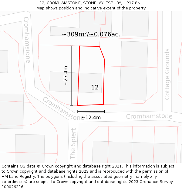 12, CROMHAMSTONE, STONE, AYLESBURY, HP17 8NH: Plot and title map