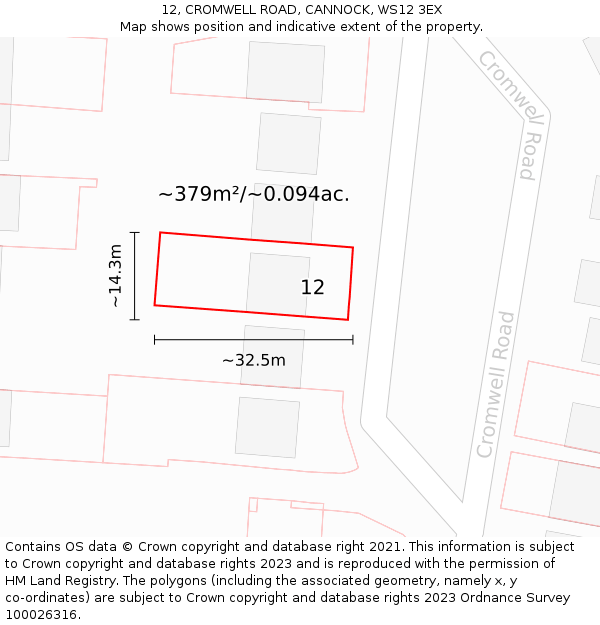 12, CROMWELL ROAD, CANNOCK, WS12 3EX: Plot and title map