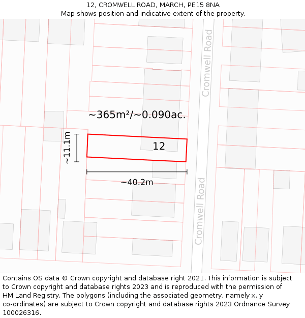 12, CROMWELL ROAD, MARCH, PE15 8NA: Plot and title map