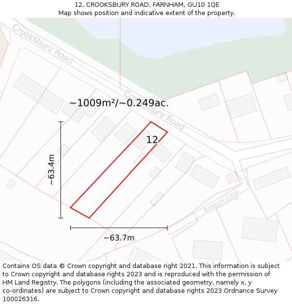 12, CROOKSBURY ROAD, FARNHAM, GU10 1QE: Plot and title map