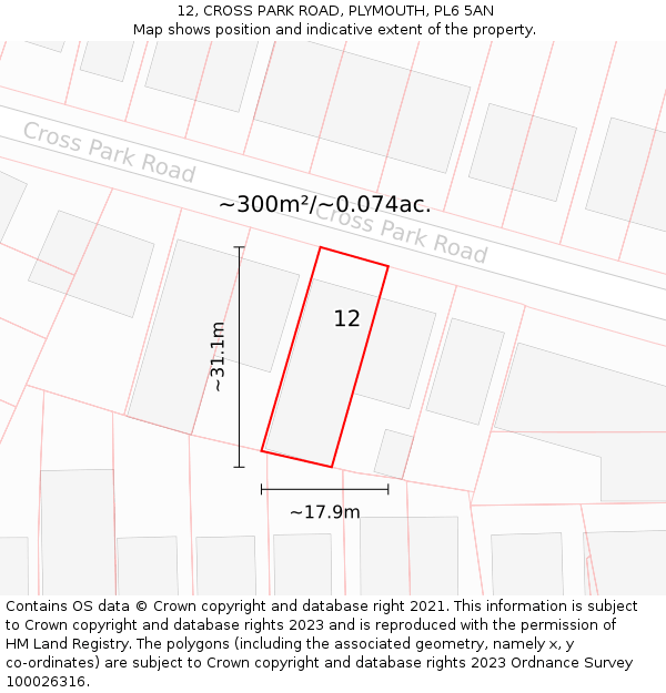 12, CROSS PARK ROAD, PLYMOUTH, PL6 5AN: Plot and title map