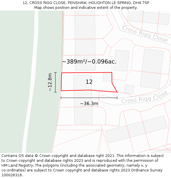 12, CROSS RIGG CLOSE, PENSHAW, HOUGHTON LE SPRING, DH4 7SP: Plot and title map