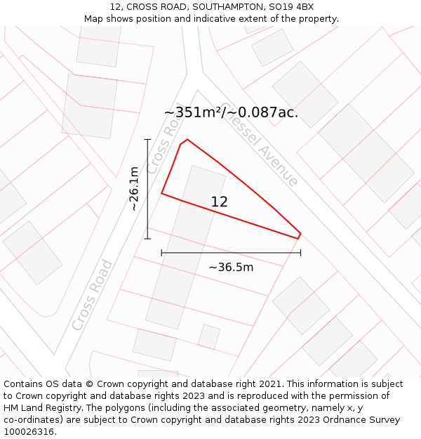 12, CROSS ROAD, SOUTHAMPTON, SO19 4BX: Plot and title map