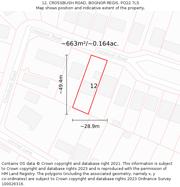 12, CROSSBUSH ROAD, BOGNOR REGIS, PO22 7LS: Plot and title map