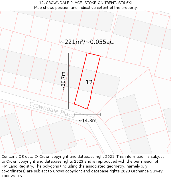 12, CROWNDALE PLACE, STOKE-ON-TRENT, ST6 6XL: Plot and title map