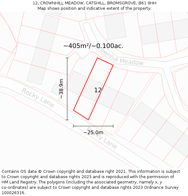 12, CROWNHILL MEADOW, CATSHILL, BROMSGROVE, B61 9HH: Plot and title map