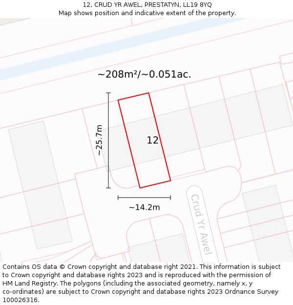 12, CRUD YR AWEL, PRESTATYN, LL19 8YQ: Plot and title map