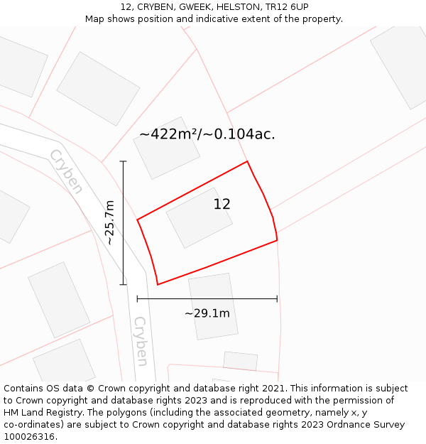 12, CRYBEN, GWEEK, HELSTON, TR12 6UP: Plot and title map