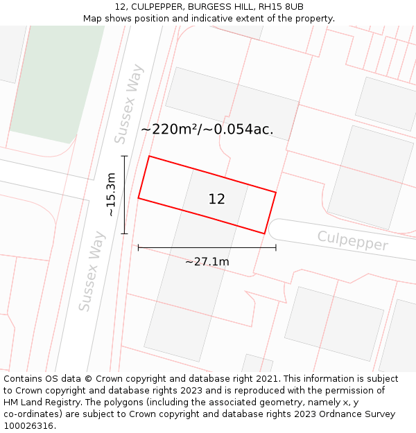 12, CULPEPPER, BURGESS HILL, RH15 8UB: Plot and title map