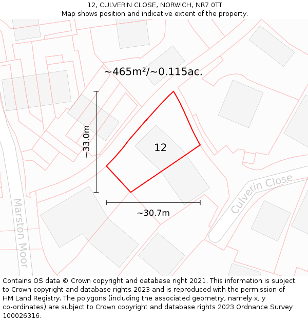 12, CULVERIN CLOSE, NORWICH, NR7 0TT: Plot and title map