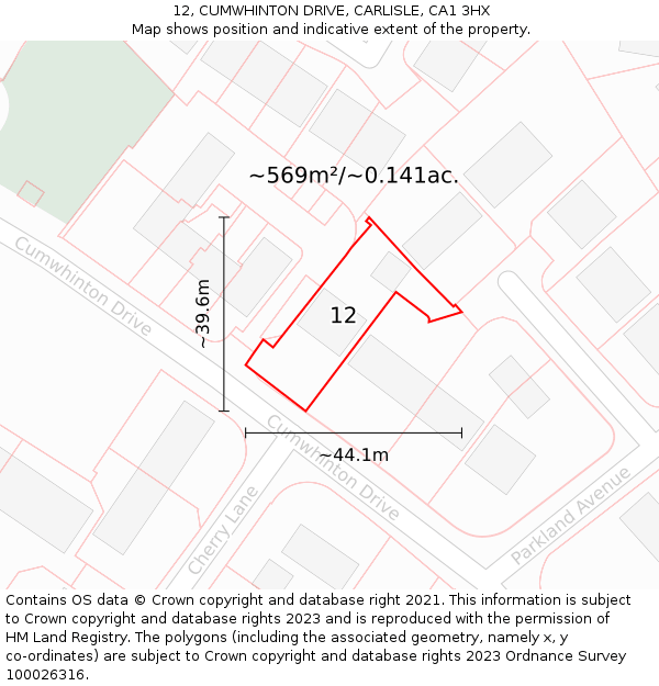 12, CUMWHINTON DRIVE, CARLISLE, CA1 3HX: Plot and title map
