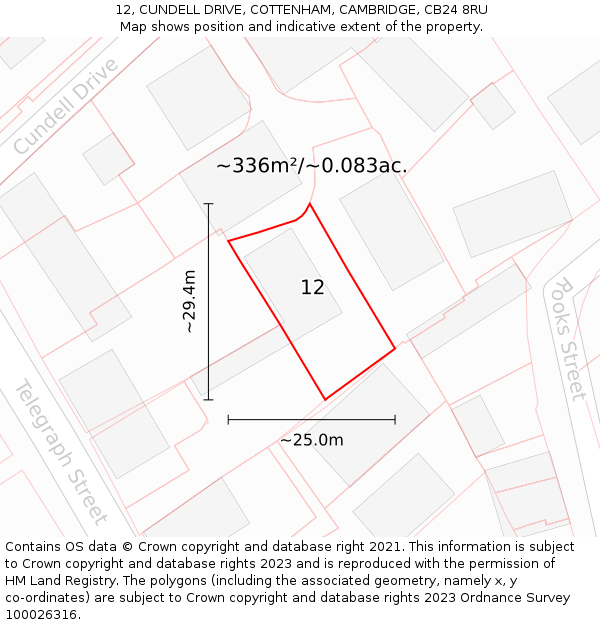 12, CUNDELL DRIVE, COTTENHAM, CAMBRIDGE, CB24 8RU: Plot and title map