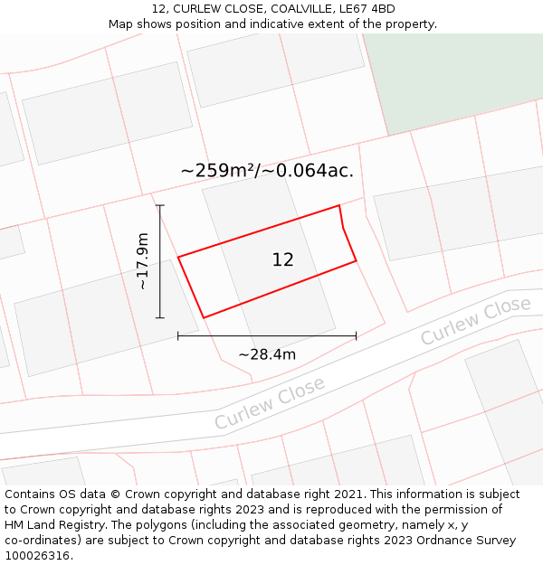 12, CURLEW CLOSE, COALVILLE, LE67 4BD: Plot and title map
